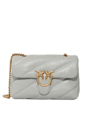 Borsa Love Bag Puff Pinko in pelle grigia fibbia oro in DONNA