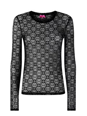 Maglietta top Rover Pinko in pizzo nero logo love birds in DONNA