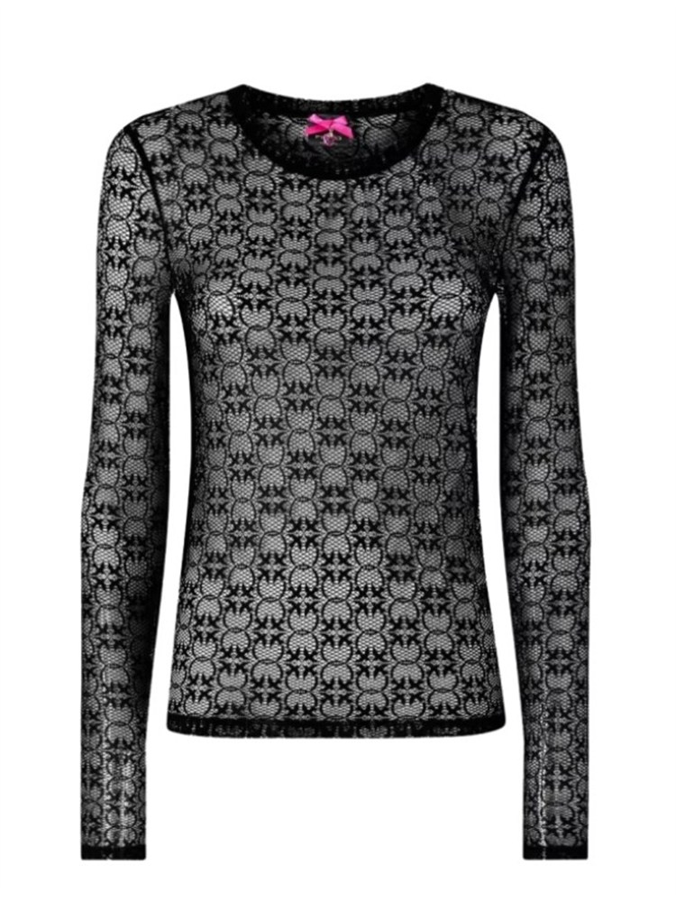 Maglietta top Rover Pinko in pizzo nero logo love birds