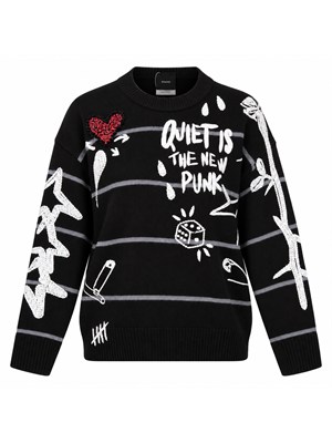 Maglia nera Nuovaandros Pinko in lana con ricami e scritte in DONNA