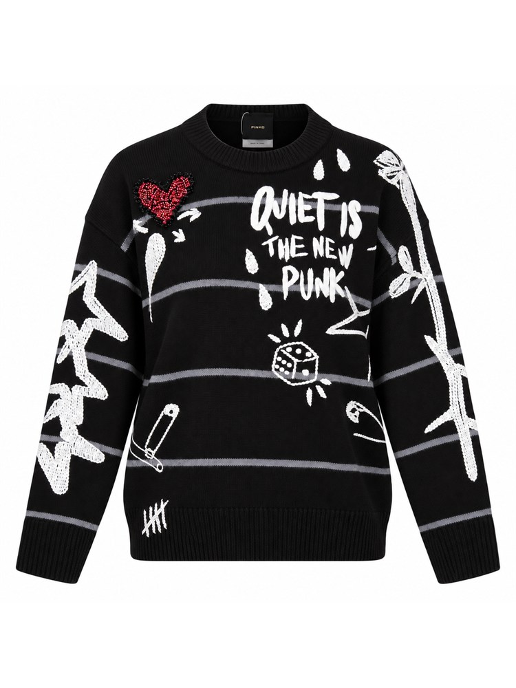 Maglia nera Nuovaandros Pinko in lana con ricami e scritte