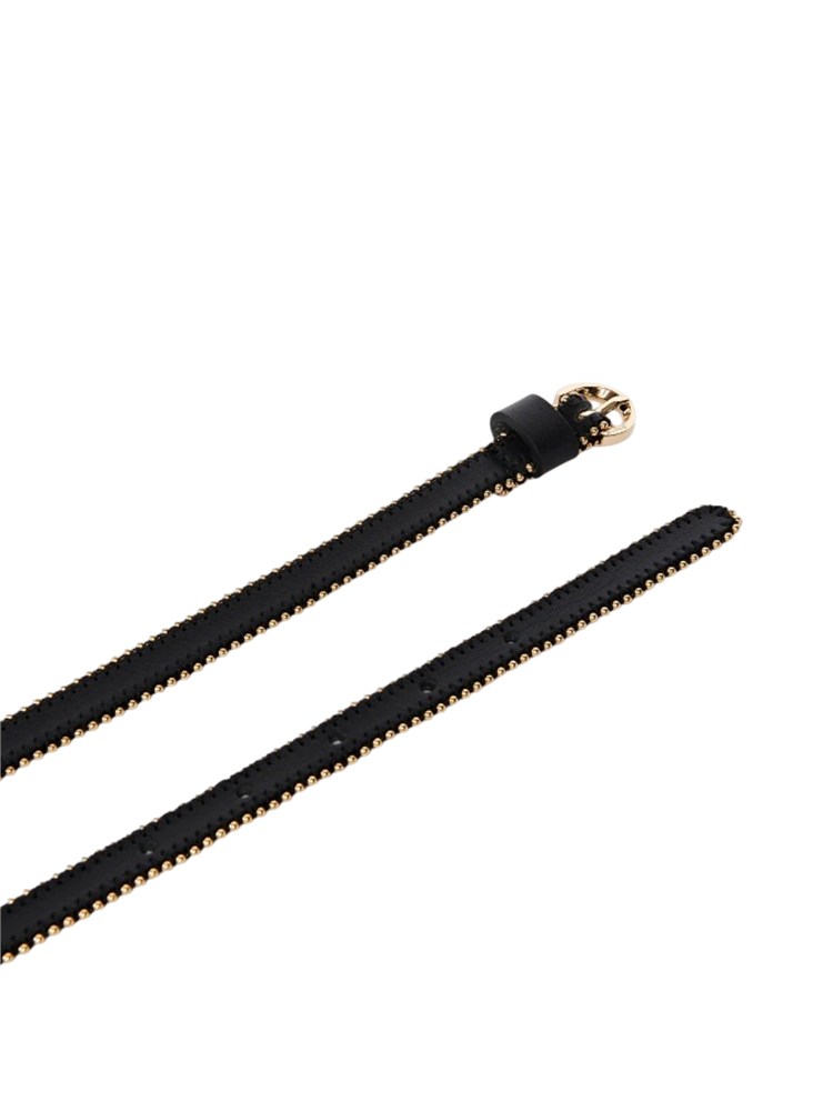 Cintura sottile Pinko in pelle martellata nera con borchie