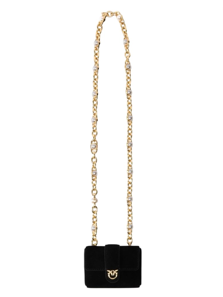 Portacarte Pinko Pocket Necklace in pelle nera