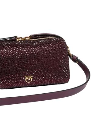 Borsa bauletto Pinko in tessuto bordeaux con strass in DONNA