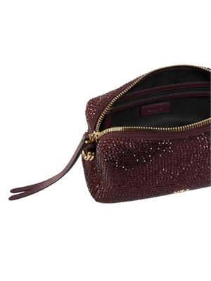 Borsa bauletto Pinko in tessuto bordeaux con strass in DONNA