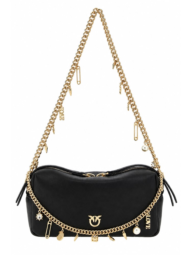 Borsa Pinko Bauletto Mini Chain in pelle nera