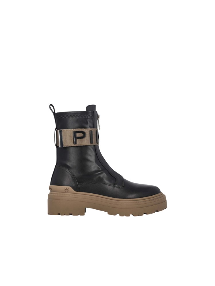 Stivali Mia Pinko in pelle nera e fascia logo