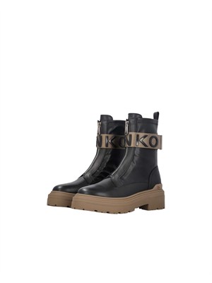 Stivali Mia Pinko in pelle nera e fascia logo in DONNA