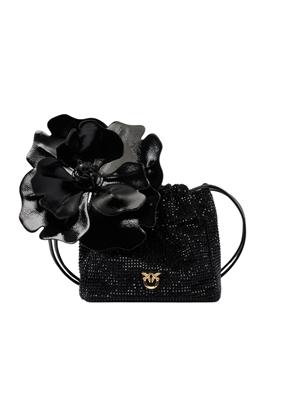 Borsetta nera Pinko full strass e fiore in DONNA