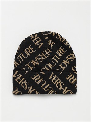 Cuffia Versace Jeans Couture in misto lana nera con logo lettering in DONNA