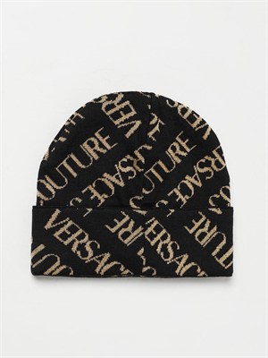 Cuffia Versace Jeans Couture in misto lana nera con logo lettering in DONNA