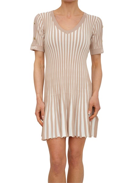 abito beige liu jo in misto viscosa lavorato a coste bicolor ta6062ms55n