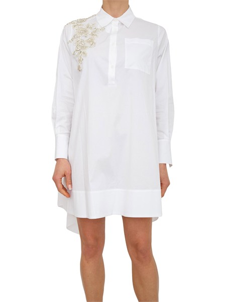 abito blugirl in cotone stretch bianco e cristalli applicati ra6144t2943