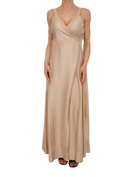 abito blugirl in lyocell cammello con profili in pizzo ra6059t486a