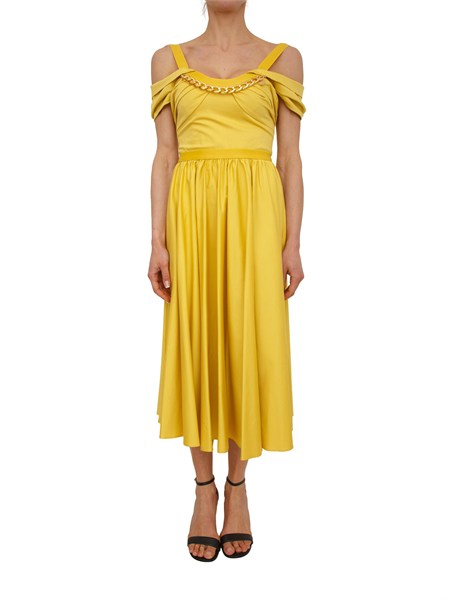 abito elisabetta franchi in cotone giallo con catena oro ab92161e2