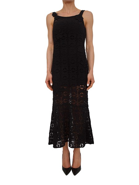 abito juncus pinko in crochet nero con sottoveste juncusa3b8