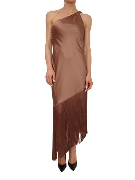abito kiwi pinko in satin marrone con frange kiwia33d