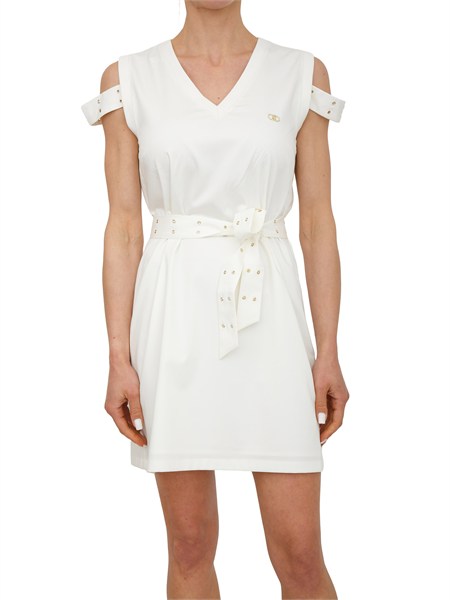 abito liu jo in jersey bianco panna con inserti dorati ta6127ts922
