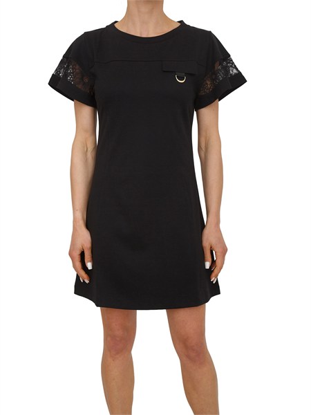 abito liu jo in jersey nero maniche pizzo ta6236j3855