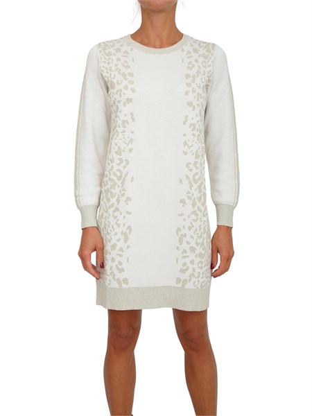 abito liu jo in maglia viscosa e lurex avorio motivo animalier tf5173ms49i