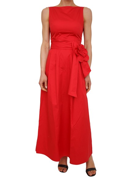 abito lungo aron nenette in cotone rosso con fusciacca fiore 41bb aron