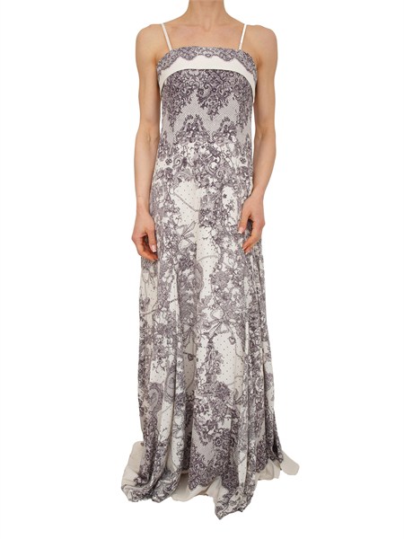 abito lungo blugirl in viscosa panna e stampa pizzo a contrasto ra6160t523a