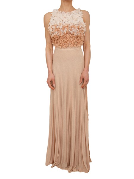 abito lungo elisabetta franchi in tulle rosa con petali abr4462e2