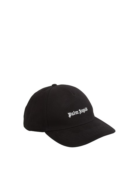 berretto palm angels in cotone nero logo ricamato pmlb104s26fab004