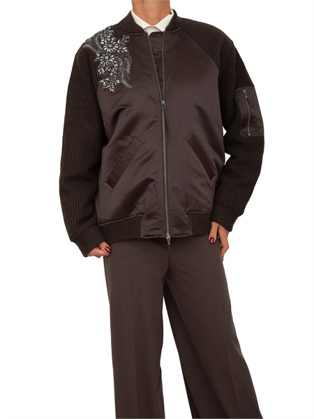 bomber blugirl in maglia e duchesse marrone con cristalli rf5239ma51i
