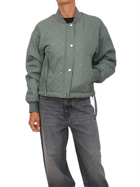 bomber pinko in tessuto verde con strass e borchie solanaa2xw