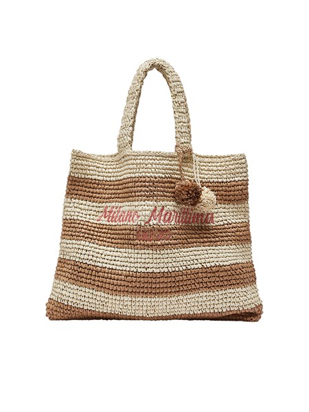 borsa liu jo donna in paglia con fantasia rigata marrone aa6245a0006