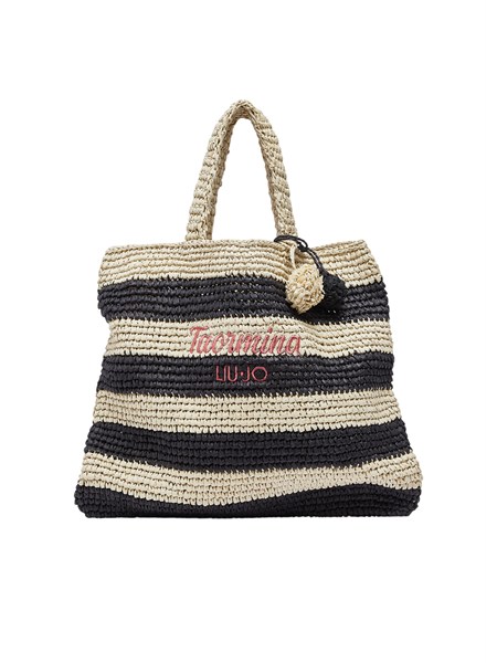 borsa liu jo donna in paglia con fantasia rigata nera aa6245a0006