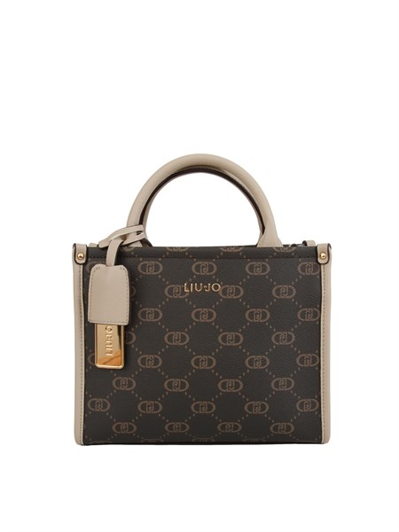 borsa liu jo righi in ecopelle marrone con logo all over af5192e0668