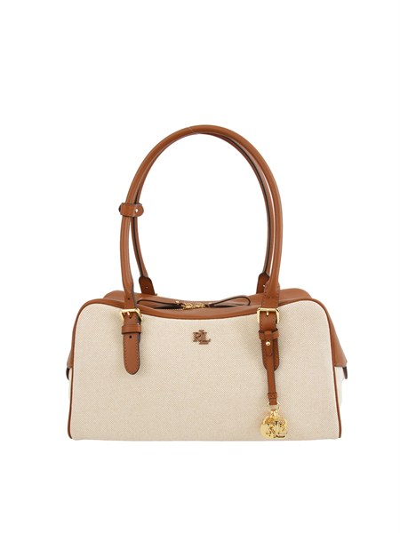 borsa marcy ralph lauren in tela di cotone beige e profili pelle cuoio mrcy431p06078001