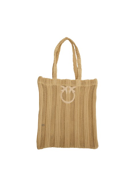 borsa pinko in rafia traforata beige con ricamo logo 106728a39y