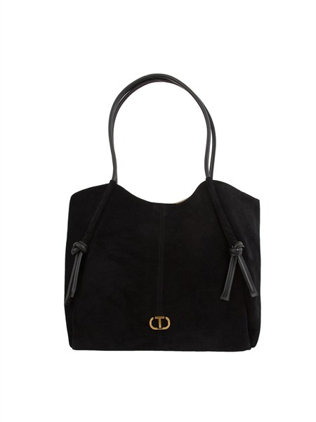 borsa shopper twinset in suede con nodi nero 252td8350