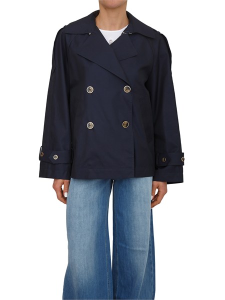caban doppiopetto twinset in gabardina di cotone blu 261tp2231