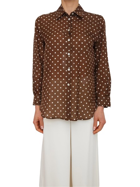 camicia angio marella in pura seta habotai marrone a pois mlsangio