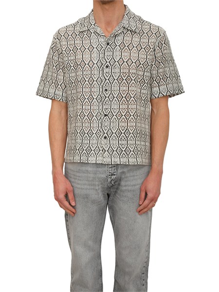 camicia antony morato in cotone lavorazione jacquard beige nero mmss00200fa140293