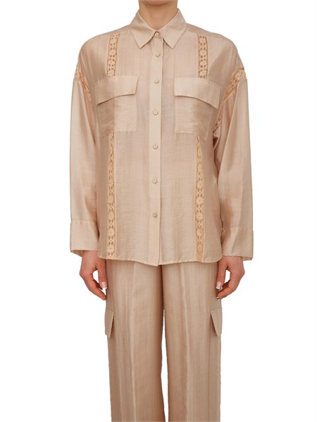 camicia blugirl in lyocell cammello con pizzo ra6062t486a
