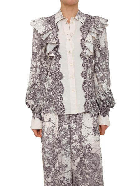 camicia blugirl in viscosa panna con stampa effetto pizzo ra6129t523a