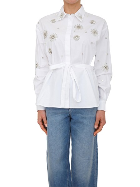 camicia carley pinko in cotone bianco con cristalli ricamati a mano carleya31w