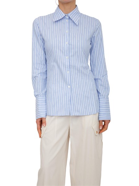 camicia cathleen pinko in cotone celeste a righe con logo cathleena36j