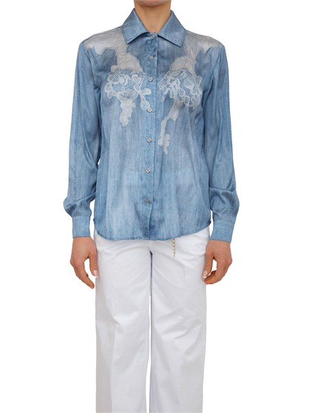 camicia liu jo donna in fluido raso stampato effetto denim ua6343t5958