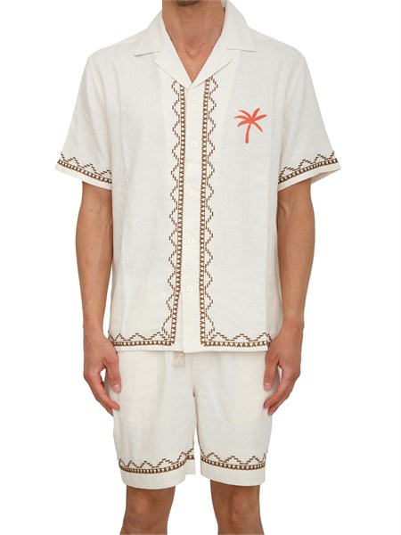 camicia liu jo uomo in misto lino beige con ricami qa6203t561a