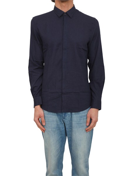 camicia london antony morato in misto lino e viscosa blu mmsl00783fa400110