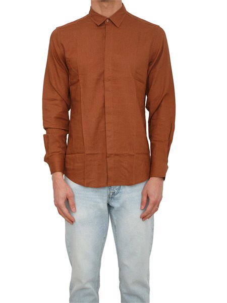 camicia london antony morato in misto lino e viscosa ruggine mmsl00783fa400110