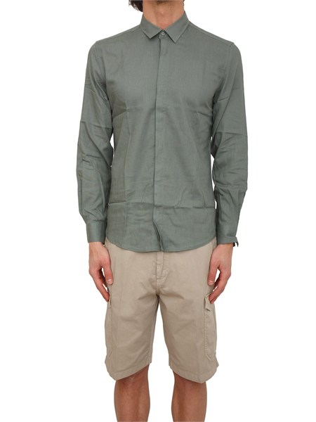 camicia london antony morato in misto lino e viscosa verde mmsl00783fa400110