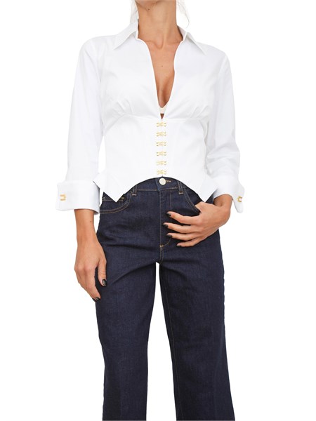 camicia elisabetta franchi in cotone stretch bianco con ganci gioiello ca06057e2