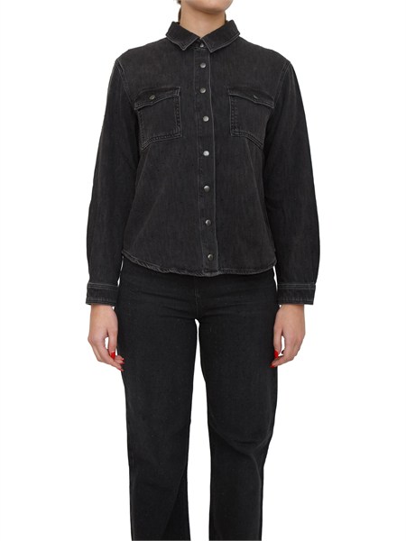 camicia nera twinset in denim stretch con strass 252tt2272